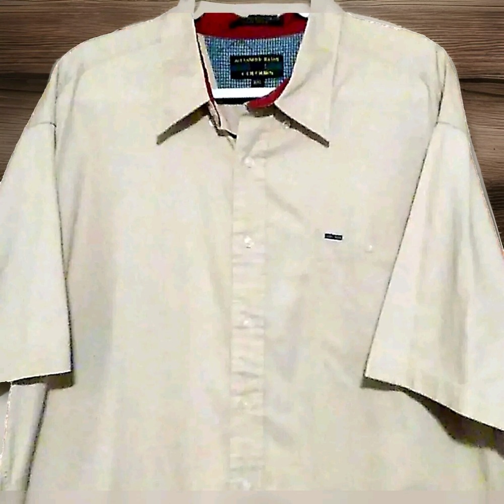 Alexander Julian Colours Button Down Shirt Mens XXL Beige Short Sleeve Cotton